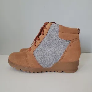 Sorel Lace Up Velvet Tan Wedge Evie Ankle Boots Booties Womens 8.5