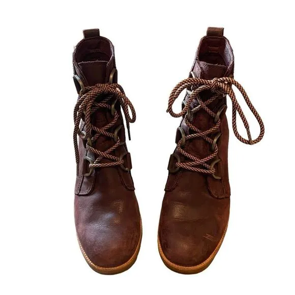 SOREL Leather CATE Boots Redwood Brown Lace Up Waterproof Size 8 NEW