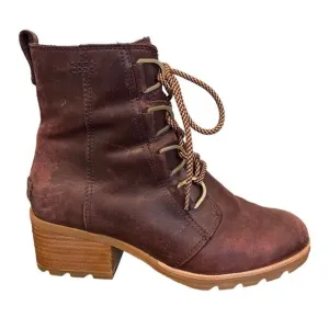 SOREL Leather CATE Boots Redwood Brown Lace Up Waterproof Size 8 NEW