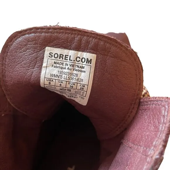 SOREL Leather CATE Boots Redwood Brown Lace Up Waterproof Size 8 NEW