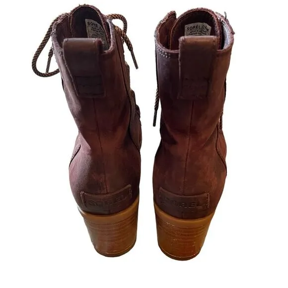 SOREL Leather CATE Boots Redwood Brown Lace Up Waterproof Size 8 NEW