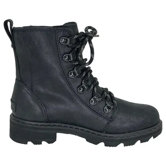 Sorel Lennox Lace Up Waterproof Black Leather Womens Ankle Boots Size 5M