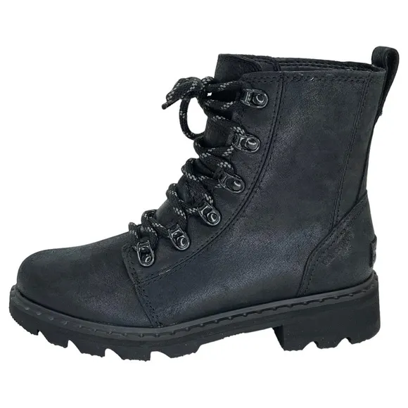 Sorel Lennox Lace Up Waterproof Black Leather Womens Ankle Boots Size 5M