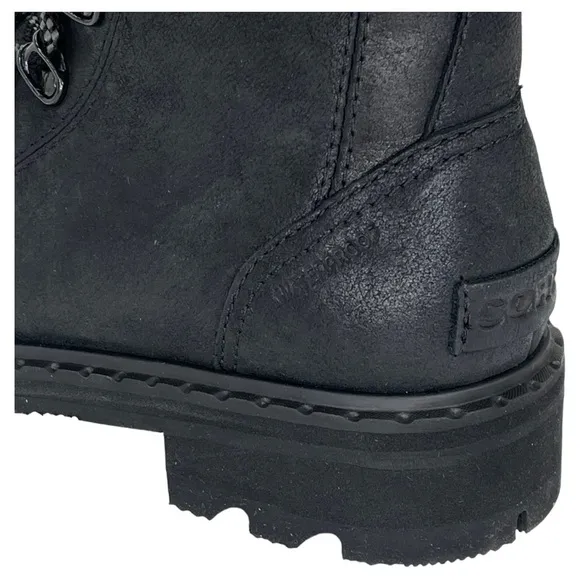 Sorel Lennox Lace Up Waterproof Black Leather Womens Ankle Boots Size 5M