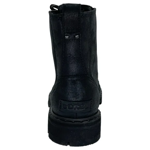 Sorel Lennox Lace Up Waterproof Black Leather Womens Ankle Boots Size 5M