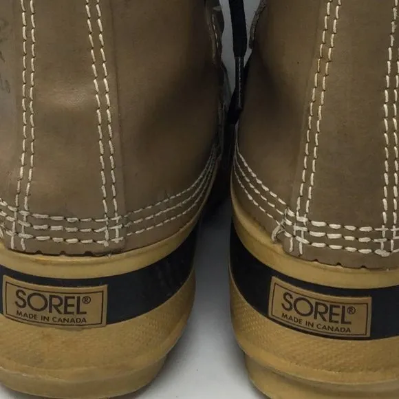 Sorel Mantou Furry Lined Lace Up Waterproof Duck Boots US7 Tan &amp; Black 40 9