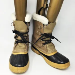 Sorel Mantou Furry Lined Lace Up Waterproof Duck Boots US7 Tan &amp; Black 40 9
