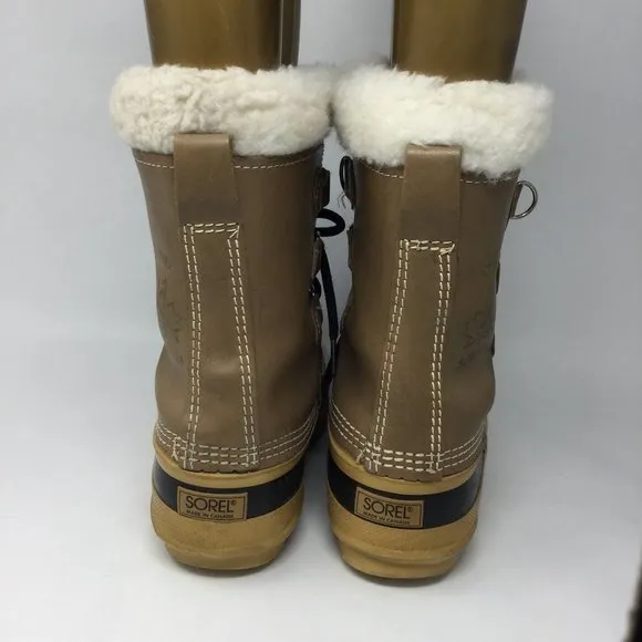 Sorel Mantou Furry Lined Lace Up Waterproof Duck Boots US7 Tan &amp; Black 40 9