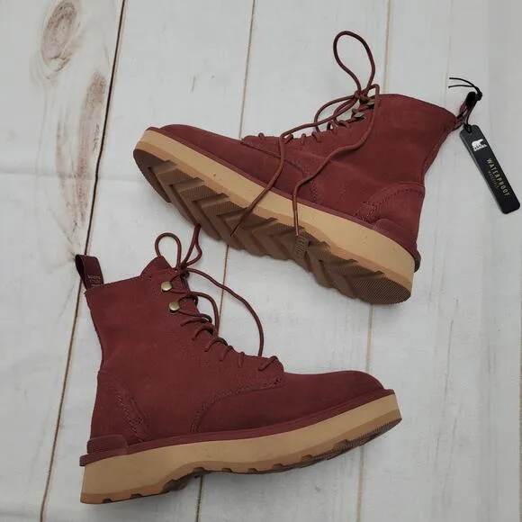 Sorel NWT Hi-Line lace up combat boots waterproof suede red