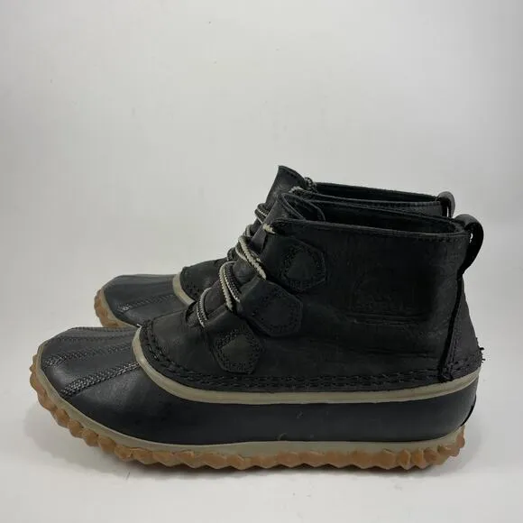Sorel Out N About Duck Boots Womens Size 6 Ankle Booties Waterproof Rain Black