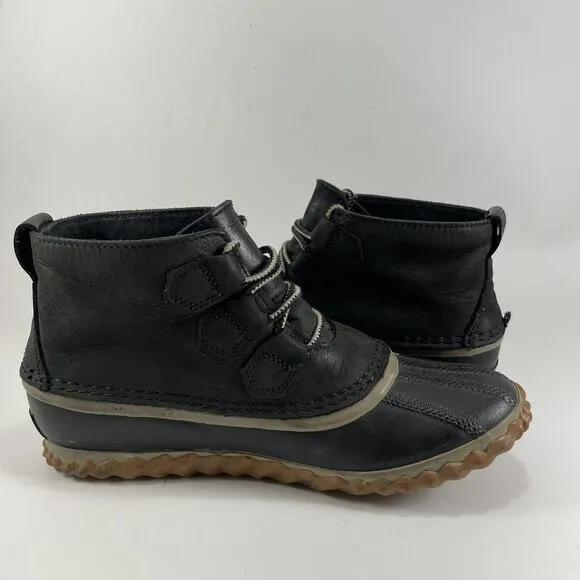 Sorel Out N About Duck Boots Womens Size 6 Ankle Booties Waterproof Rain Black
