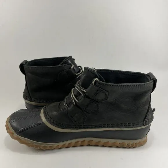 Sorel Out N About Duck Boots Womens Size 6 Ankle Booties Waterproof Rain Black
