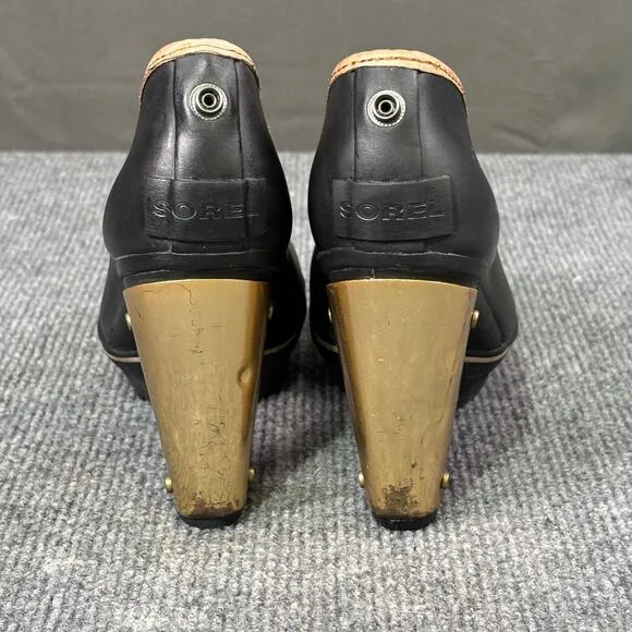 Sorel Shoes Women’s 5 Medina II Rubber Rain Gorpcore Platform Heel Gold Black
