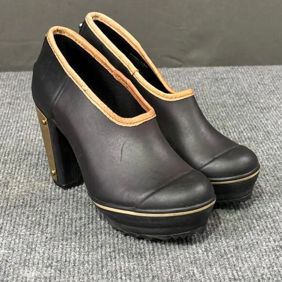Sorel Shoes Women’s 5 Medina II Rubber Rain Gorpcore Platform Heel Gold Black
