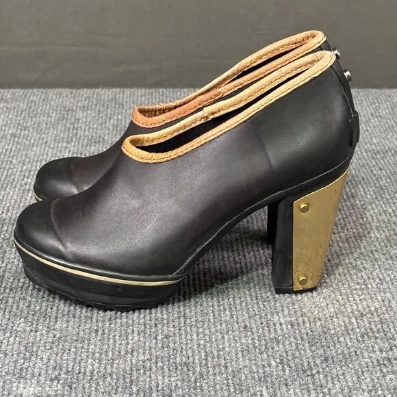 Sorel Shoes Women’s 5 Medina II Rubber Rain Gorpcore Platform Heel Gold Black
