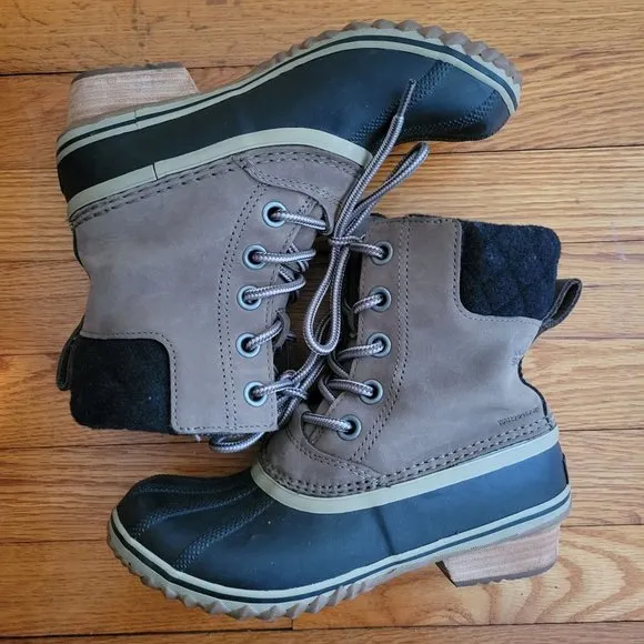 Sorel SLIMPACK II Gray Black Leather Duck Boots Lace Up 6.5 Waterproof Major