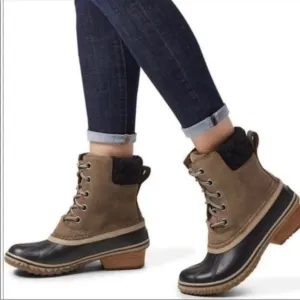 Sorel SLIMPACK II Gray Black Leather Duck Boots Lace Up 6.5 Waterproof Major