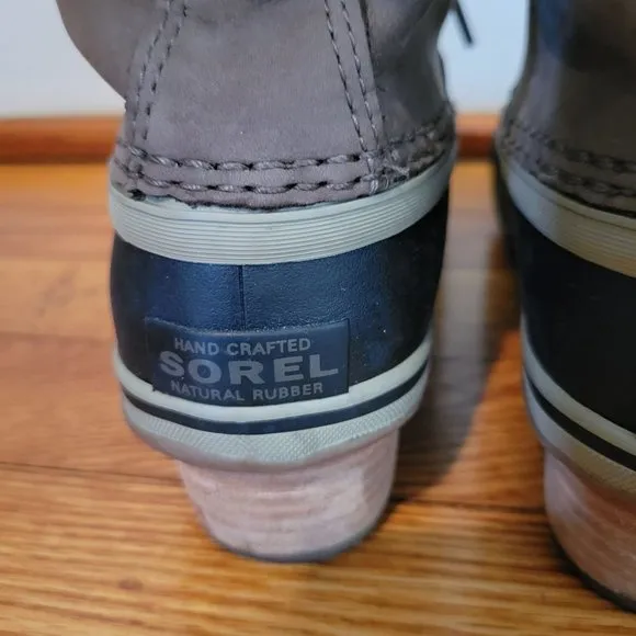 Sorel SLIMPACK II Gray Black Leather Duck Boots Lace Up 6.5 Waterproof Major