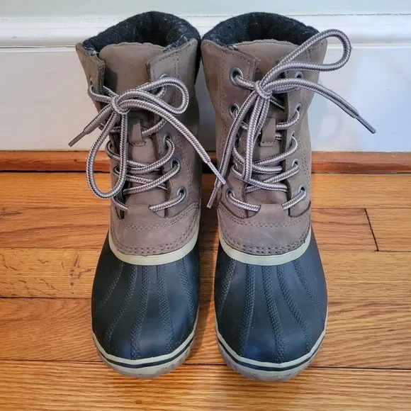 Sorel SLIMPACK II Gray Black Leather Duck Boots Lace Up 6.5 Waterproof Major