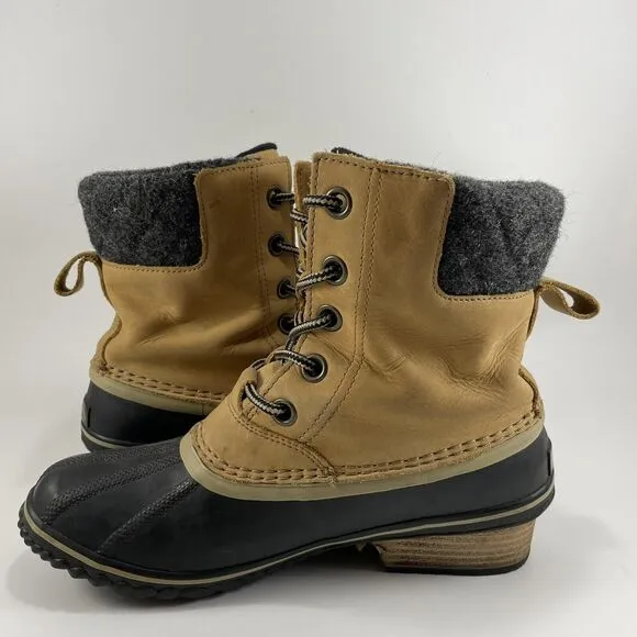 Sorel Slimpack II Mid Boots Women's 9 Tan Black Nubuck Waterproof Insulated Duck