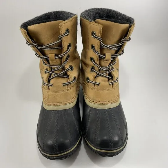 Sorel Slimpack II Mid Boots Women's 9 Tan Black Nubuck Waterproof Insulated Duck