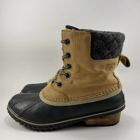 Sorel Slimpack II Mid Boots Women's 9 Tan Black Nubuck Waterproof Insulated Duck