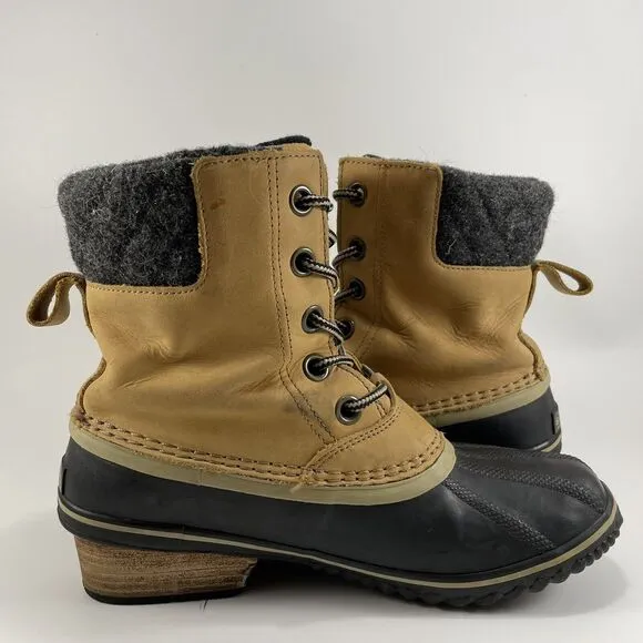 Sorel Slimpack II Mid Boots Women's 9 Tan Black Nubuck Waterproof Insulated Duck