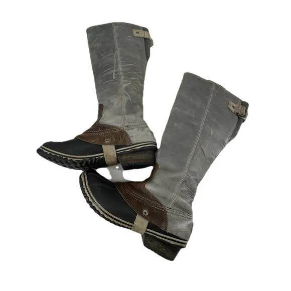 Sorel Slimpack Tall Equestrian Riding Rain Boots Waterproof Shale Wise 8.5