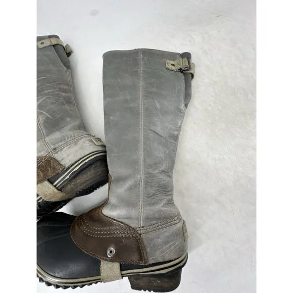 Sorel Slimpack Tall Equestrian Riding Rain Boots Waterproof Shale Wise 8.5