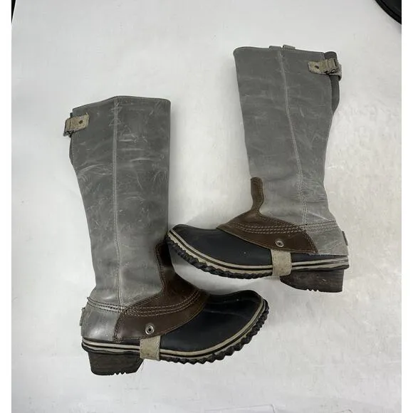 Sorel Slimpack Tall Equestrian Riding Rain Boots Waterproof Shale Wise 8.5