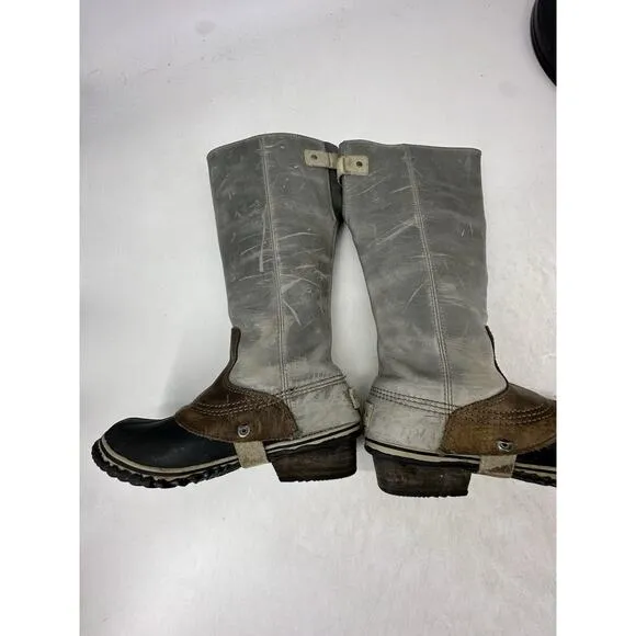 Sorel Slimpack Tall Equestrian Riding Rain Boots Waterproof Shale Wise 8.5