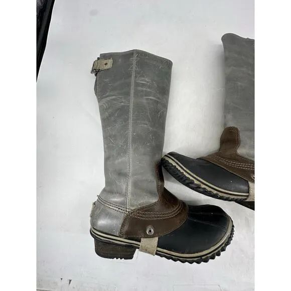 Sorel Slimpack Tall Equestrian Riding Rain Boots Waterproof Shale Wise 8.5
