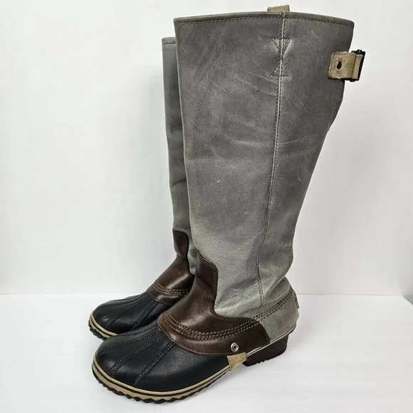Sorel Slimpack Tall Equestrian Waterproof Rain Boot Shale Gray 9.5 NL2007-051