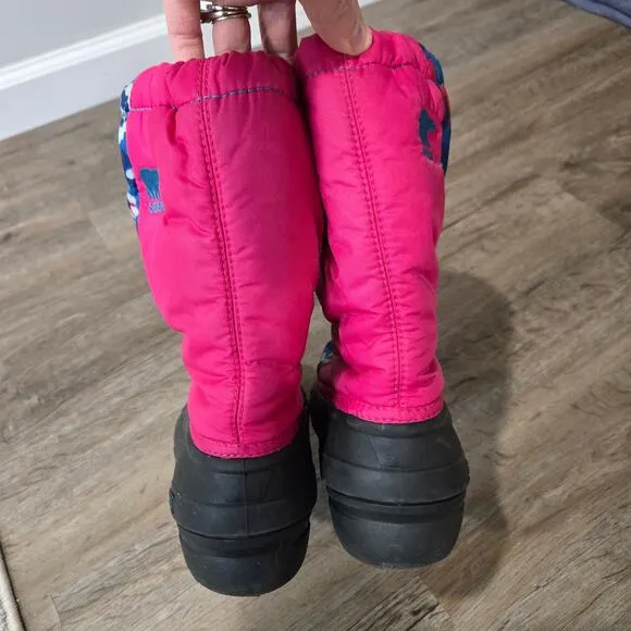 Sorel Snow Boots Waterproof Pink Blue Floral Girls 5 Womens 7