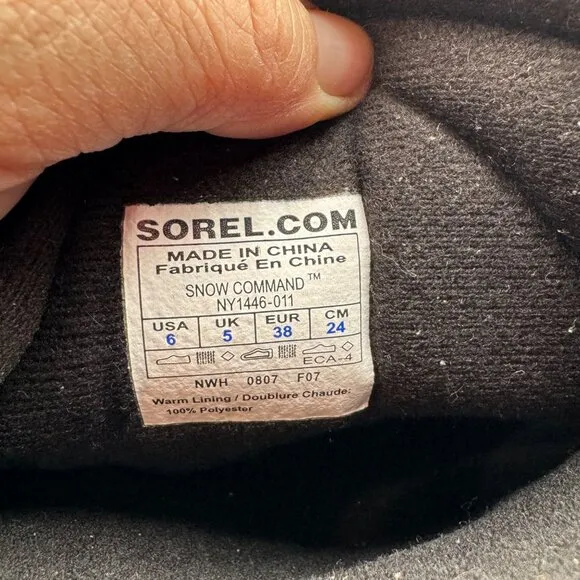 Sorel Snow Command Snow Boots Black Winter Boots Pull On Youth Size  6 black