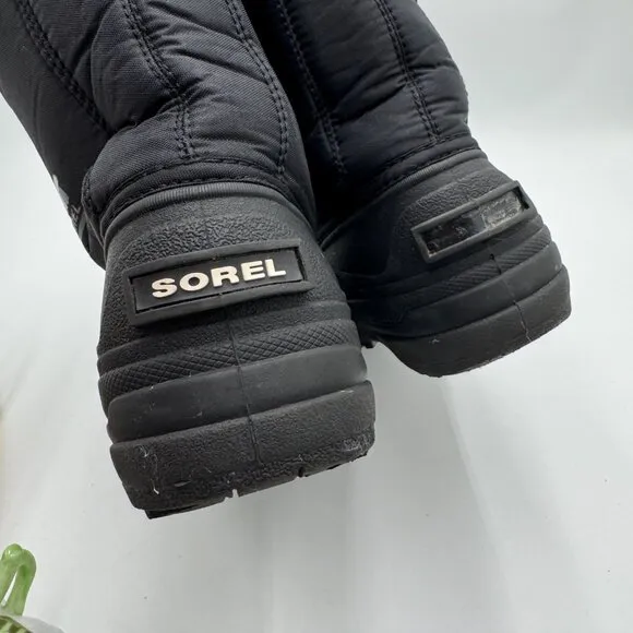 Sorel Snow Command Snow Boots Black Winter Boots Pull On Youth Size  6 black