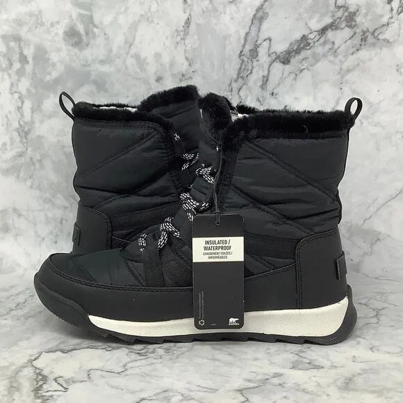 Sorel Sz 6 Black Whitney II Short Lace Winter Boots Waterproof Insulated BR6-16