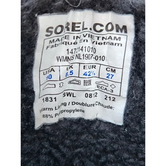 Sorel Tall Womens Boots Size 10 Waterproof Black