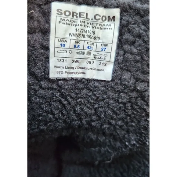 Sorel Tall Womens Boots Size 10 Waterproof Black