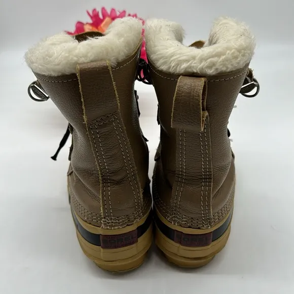 Sorel Tan Leather Faux Fur Warm Winter Boots Size 7 WRB6954K