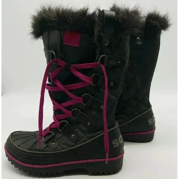 Sorel Tivoli Twist Winter Waterproof Women's Boots Black Purple Trim Size 6.5