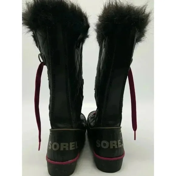Sorel Tivoli Twist Winter Waterproof Women's Boots Black Purple Trim Size 6.5