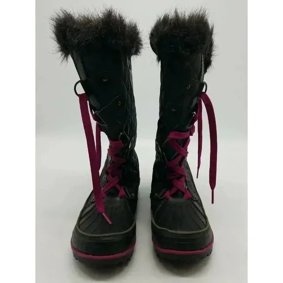Sorel Tivoli Twist Winter Waterproof Women's Boots Black Purple Trim Size 6.5