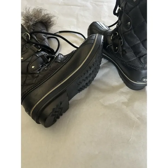 Sorel Tofino Black Grey Waterproof Winter Boots Faux Fur Womens LL1846-011 Sz 8
