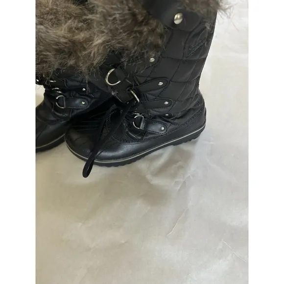 Sorel Tofino Black Grey Waterproof Winter Boots Faux Fur Womens LL1846-011 Sz 8