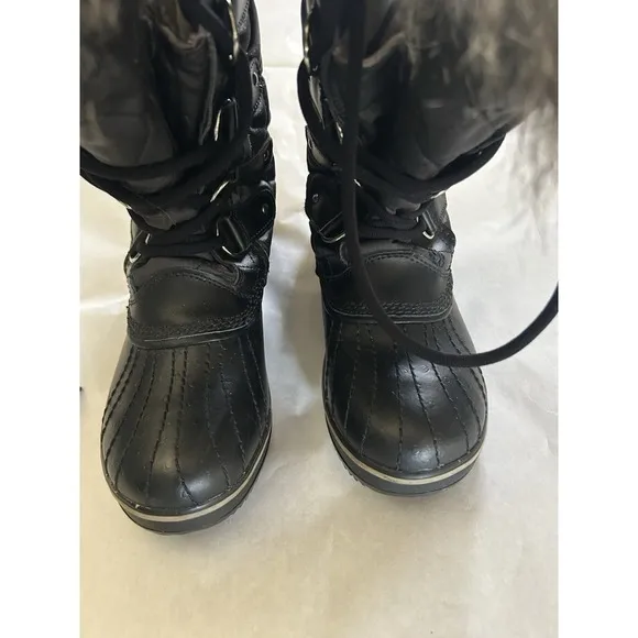 Sorel Tofino Black Grey Waterproof Winter Boots Faux Fur Womens LL1846-011 Sz 8