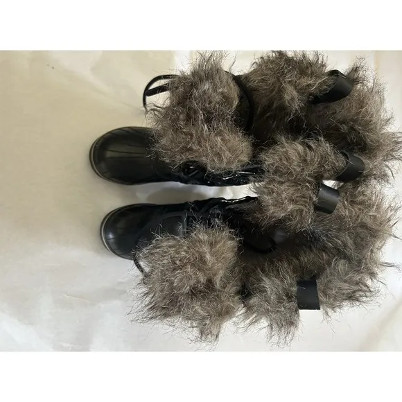 Sorel Tofino Black Grey Waterproof Winter Boots Faux Fur Womens LL1846-011 Sz 8