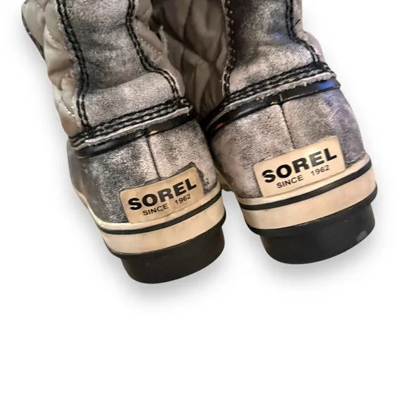 Sorel Tofino Tall Gray‎ Waterproof Lace Up Distressed Faux Fur Snow Boots Sz 7.5