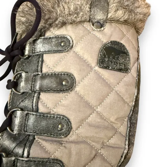 Sorel Tofino Tall Gray‎ Waterproof Lace Up Distressed Faux Fur Snow Boots Sz 7.5