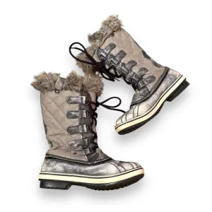 Sorel Tofino Tall Gray‎ Waterproof Lace Up Distressed Faux Fur Snow Boots Sz 7.5